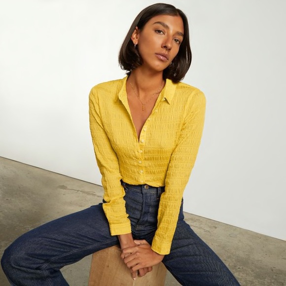 NWOT Everlane The Button Smock Top. Size 2. Color Super Lemon. - Picture 2 of 9